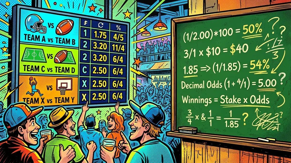 How betting odds work: decimal, fractional, and American odds comparison with implied probability and bookmaker margin